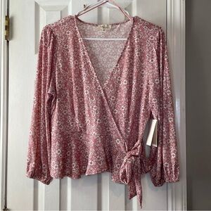 meraki Pink Floral Wrap Blouse